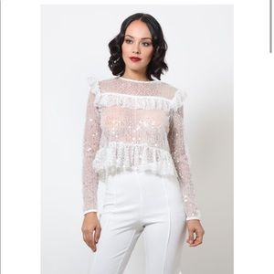 Off White Ivory Sheer with Sequins Top.